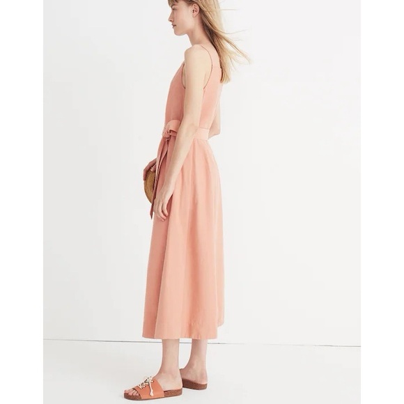 Madewell Women’s Apron Tie Waist Dress in Antique Coral Size 2 Cotton Linen - Picture 3 of 10